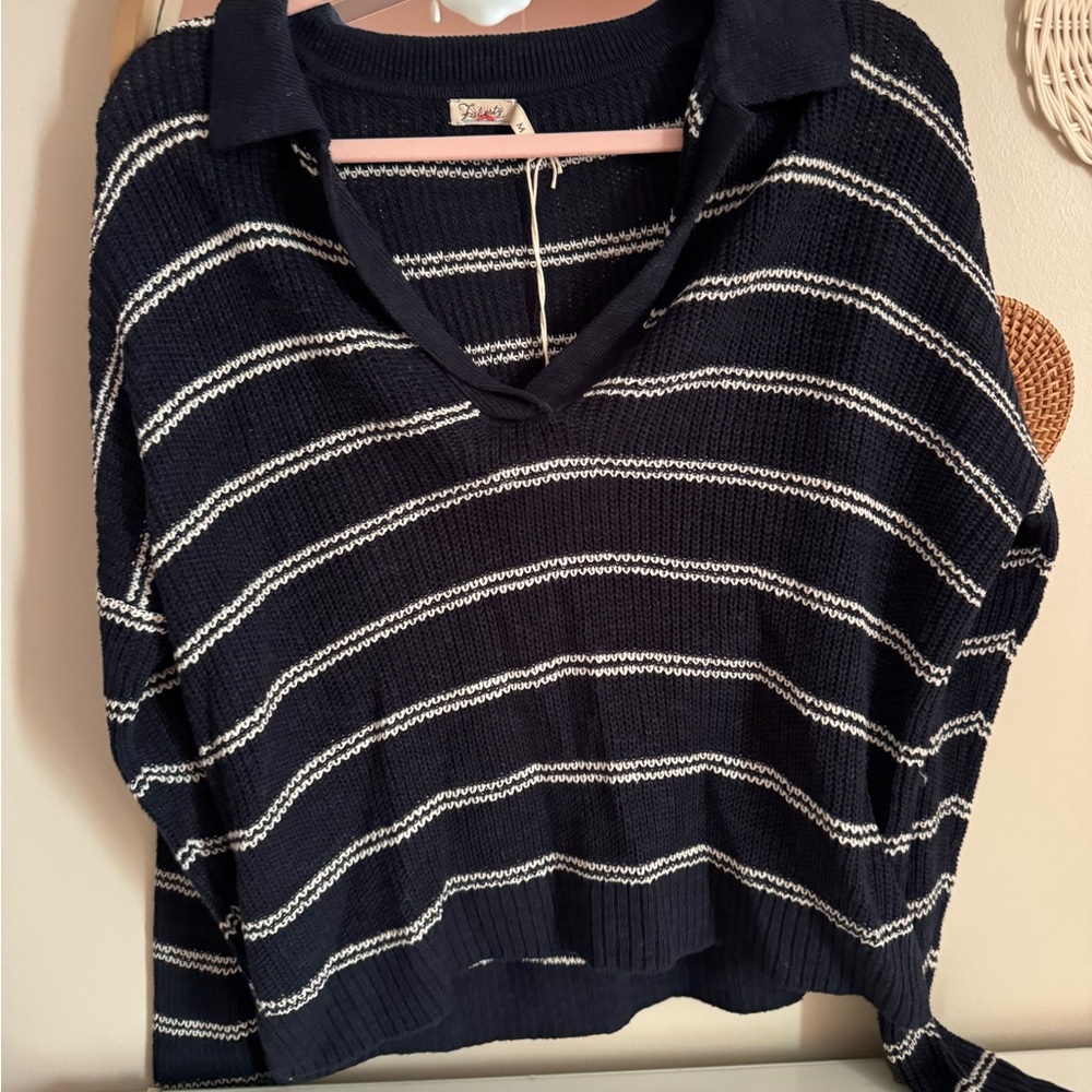 Navy Blue and White Striped Sweater